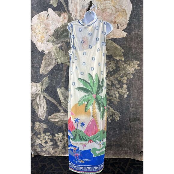 New Anthropologie Farm Rio Graphic Mesh Midi Dress sz L - Picture 5 of 8